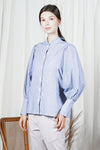 OSHIRO Bishop Sleeve Top (Blue Pinstripes)