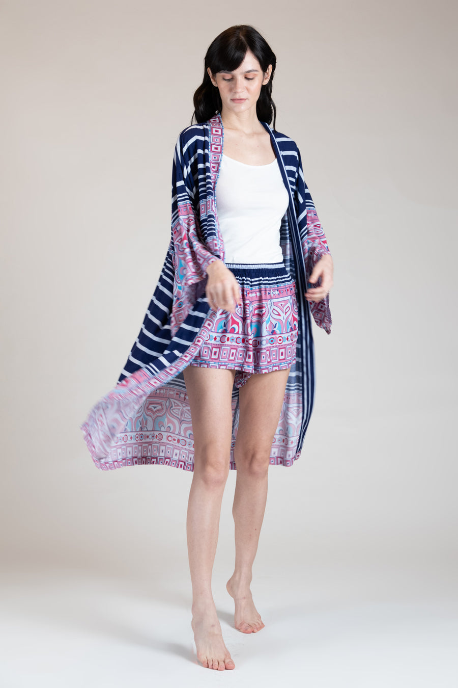 PACA Three-Piece Kimono Set (Blue Multi)
