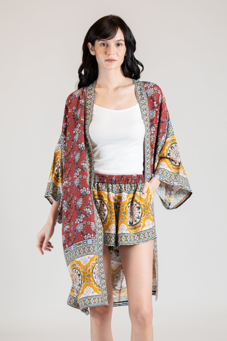 PACA Three-Piece Kimono Set (Mustard Multi)