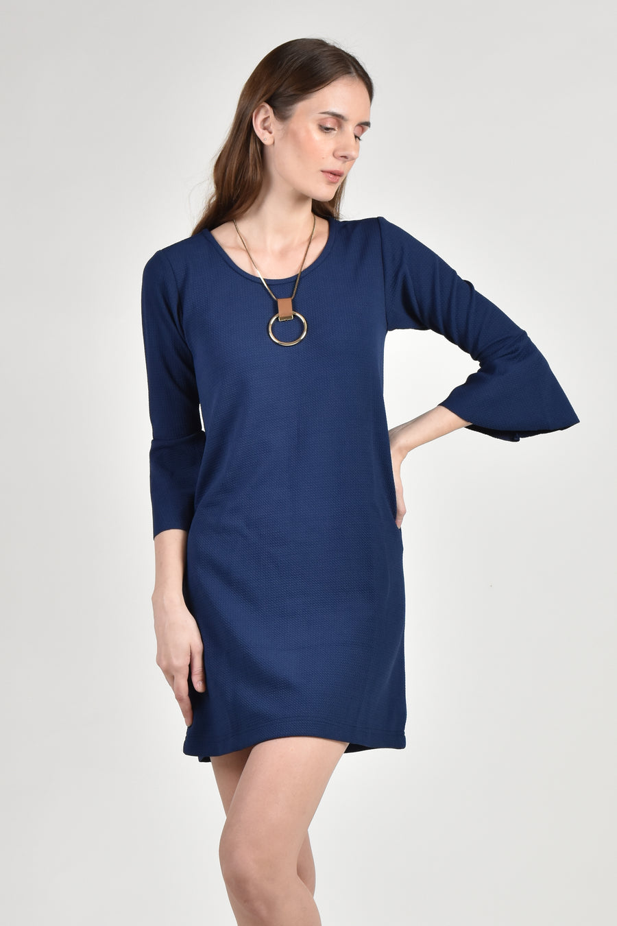 RAVEN Trumpet Sleeve Jersey Dress