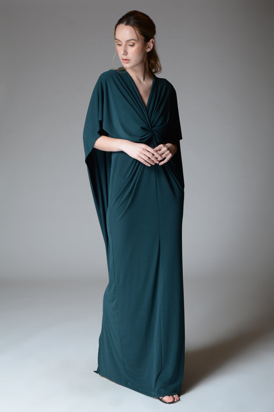 DAUPHINE Draped Gown with Cape (Green)