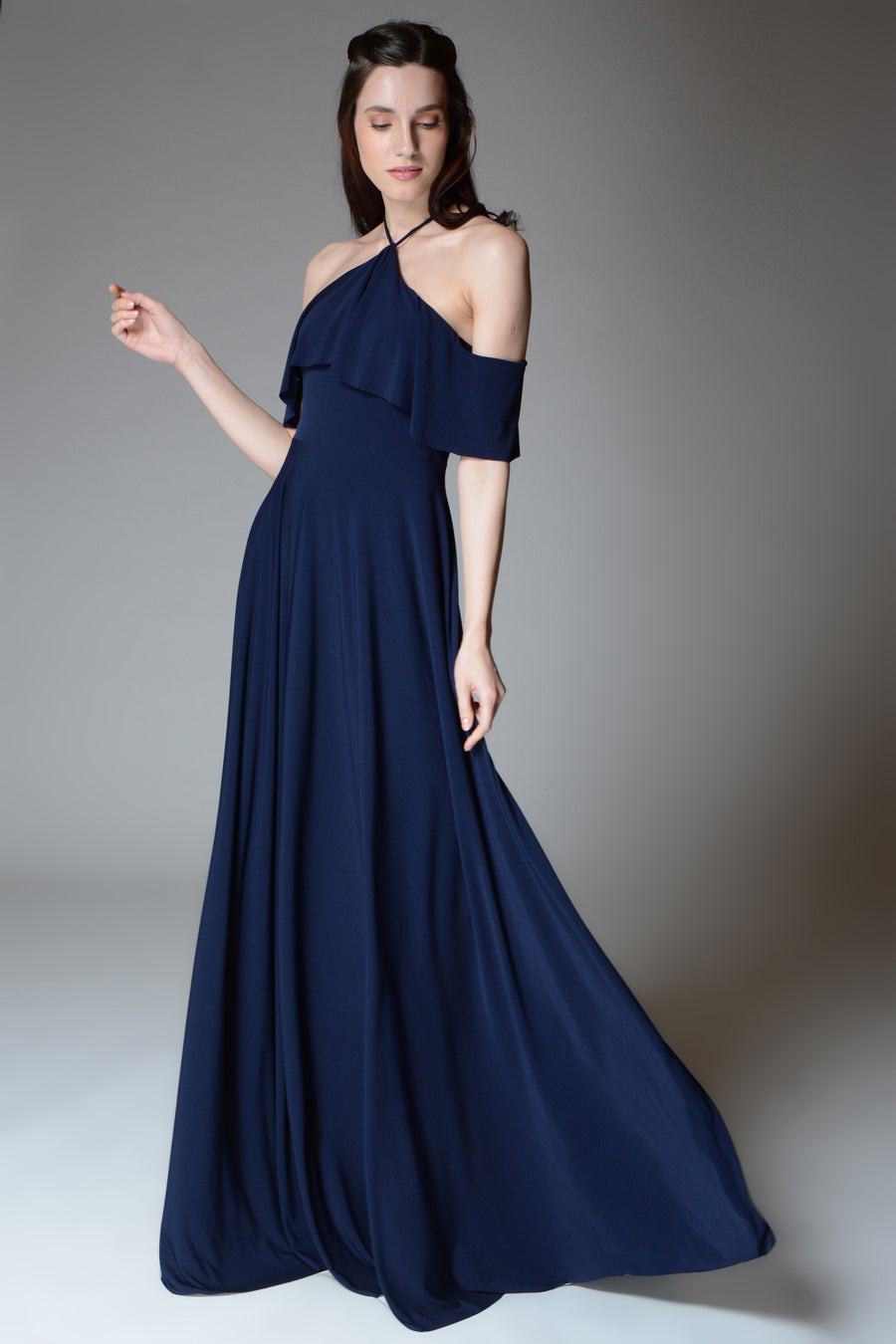 GISELA Draped Shoulder Gown (Navy)