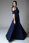 GISELA Draped Shoulder Gown (Navy)