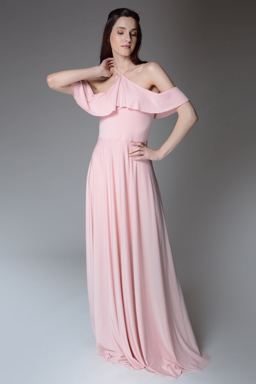 GISELA Draped Shoulder Gown (Blush)