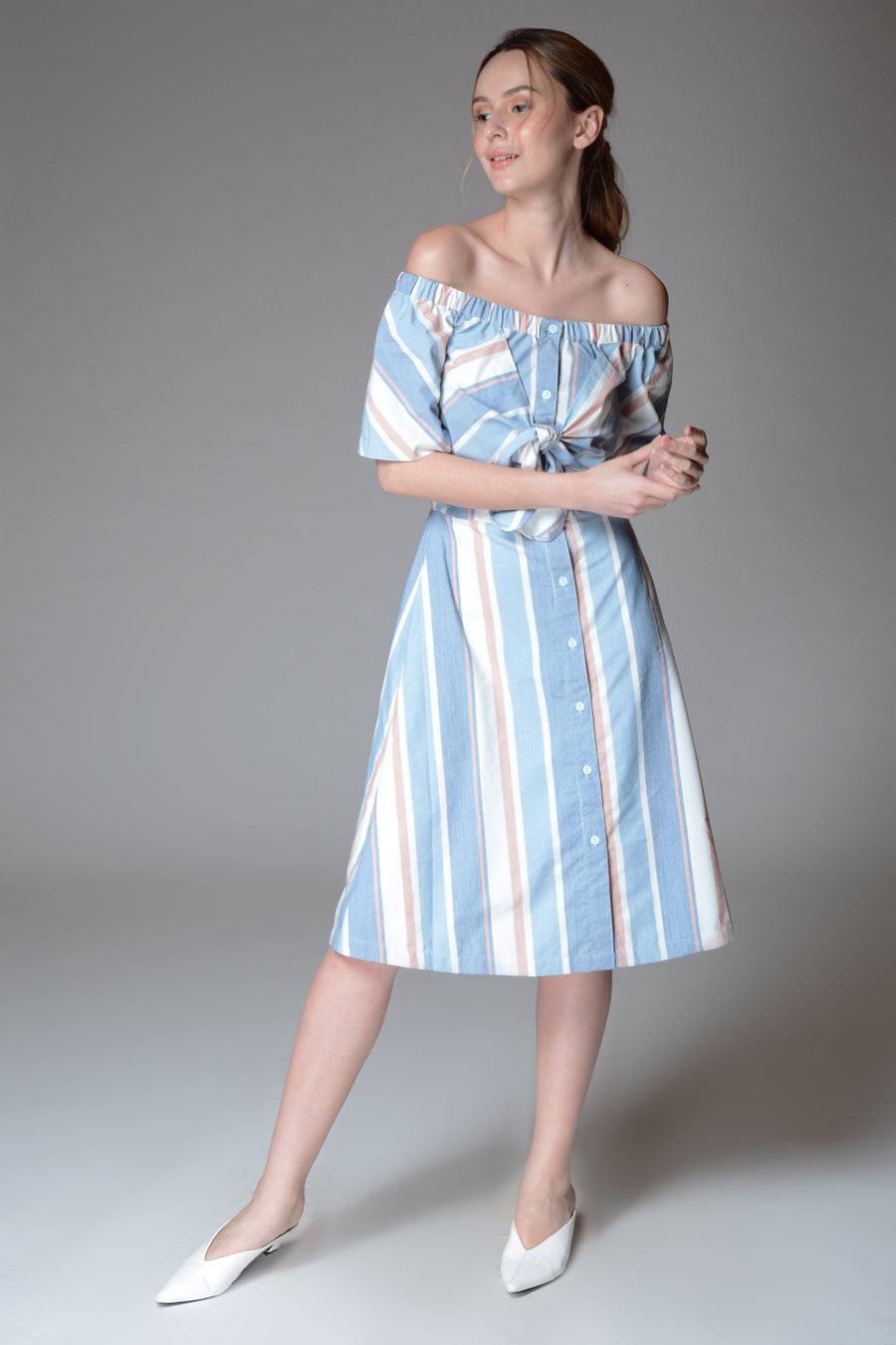 JASMIN Off-Shoulder Button Down Dress