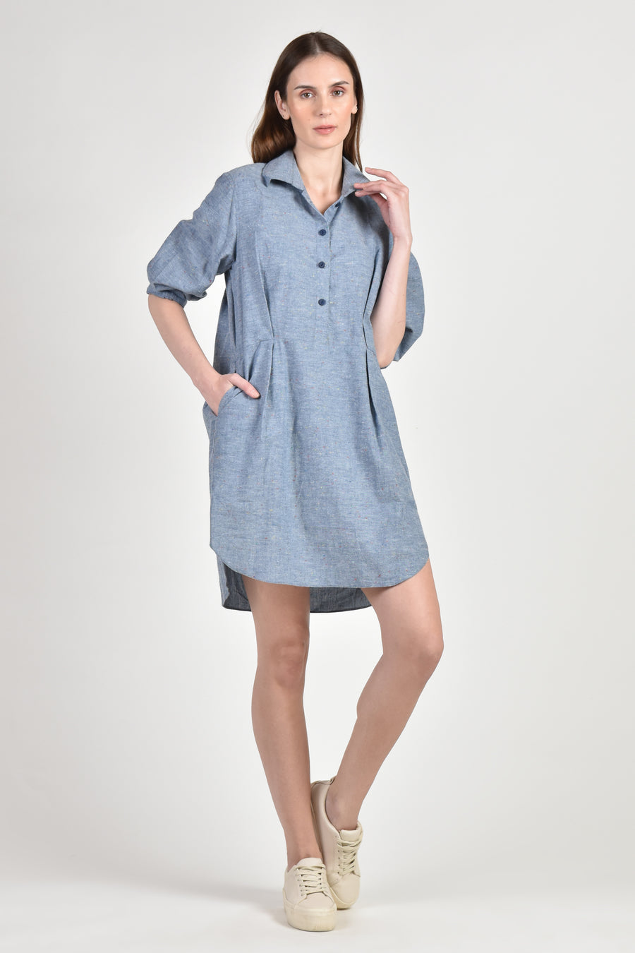 NEVILL Shirtdress with Pleat Detail (Chambray)