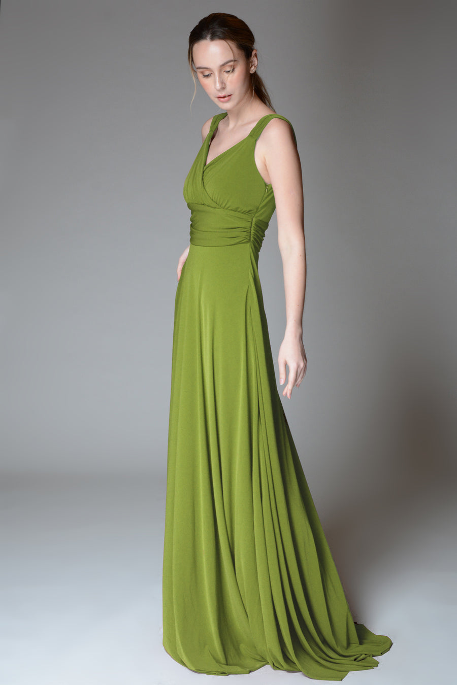 SABINE Ruched Waist Gown (Chartreuse)