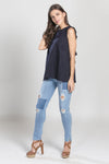 TEAROSE Ruffle Back Top (Navy)
