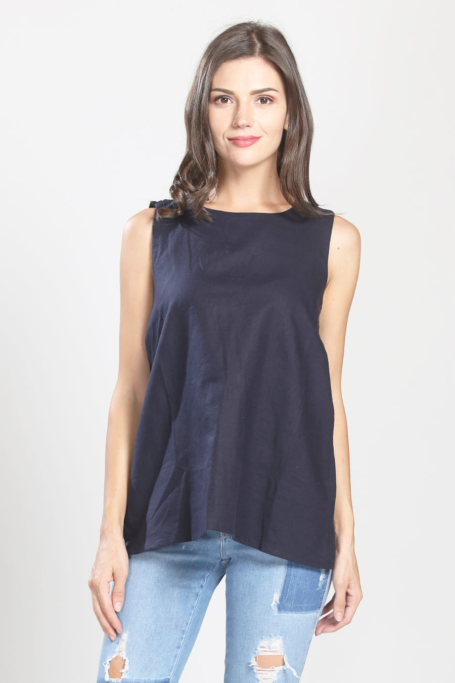 TEAROSE Ruffle Back Top (Navy)